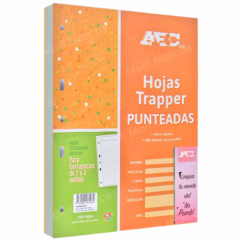 Paquete de 200 Hojas para Trapper a Colores Tamaño Carta 2 Perforaciones ABC HTPABC016