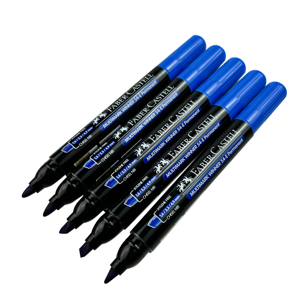 Marcador Permanente Punta Biselada Color Azul 54-E Faber-Castell