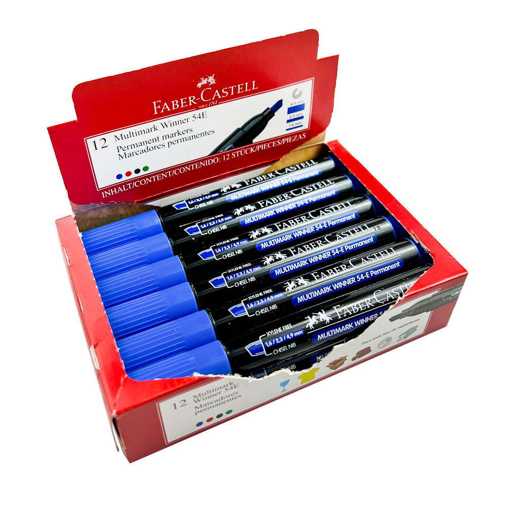 Marcador Permanente Punta Biselada Color Azul 54-E Faber-Castell