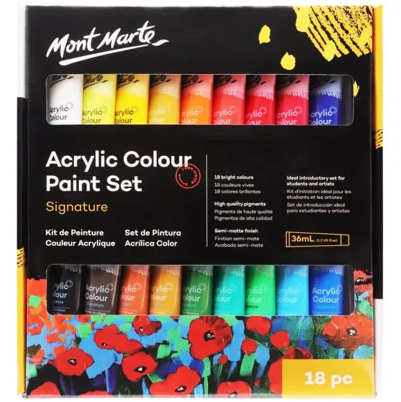 Set Pintura Acrílica Mont Marte Signature de 18 Tubos de 36 ml. (1,2 onzas  líquidas