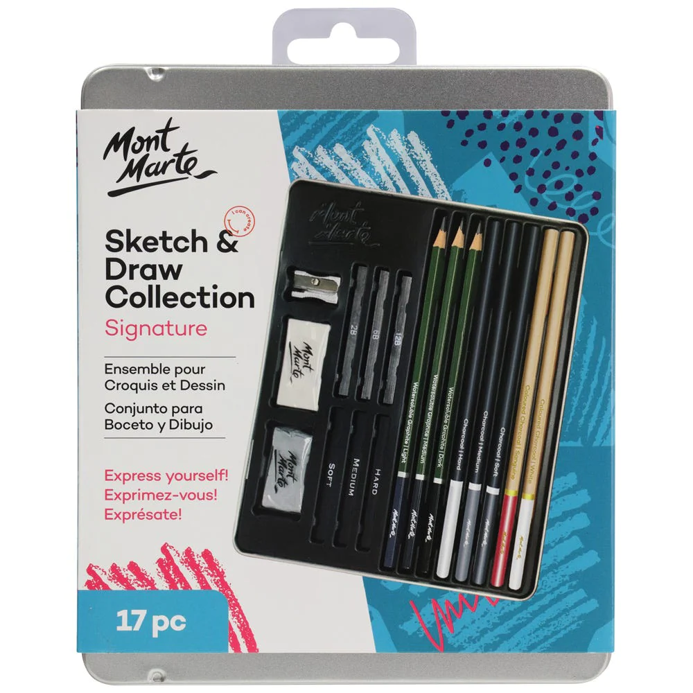 Set para Boceto y Dibujo en Estuche Metálico Signature 17 Piezas - Mont Marte MMGS0033