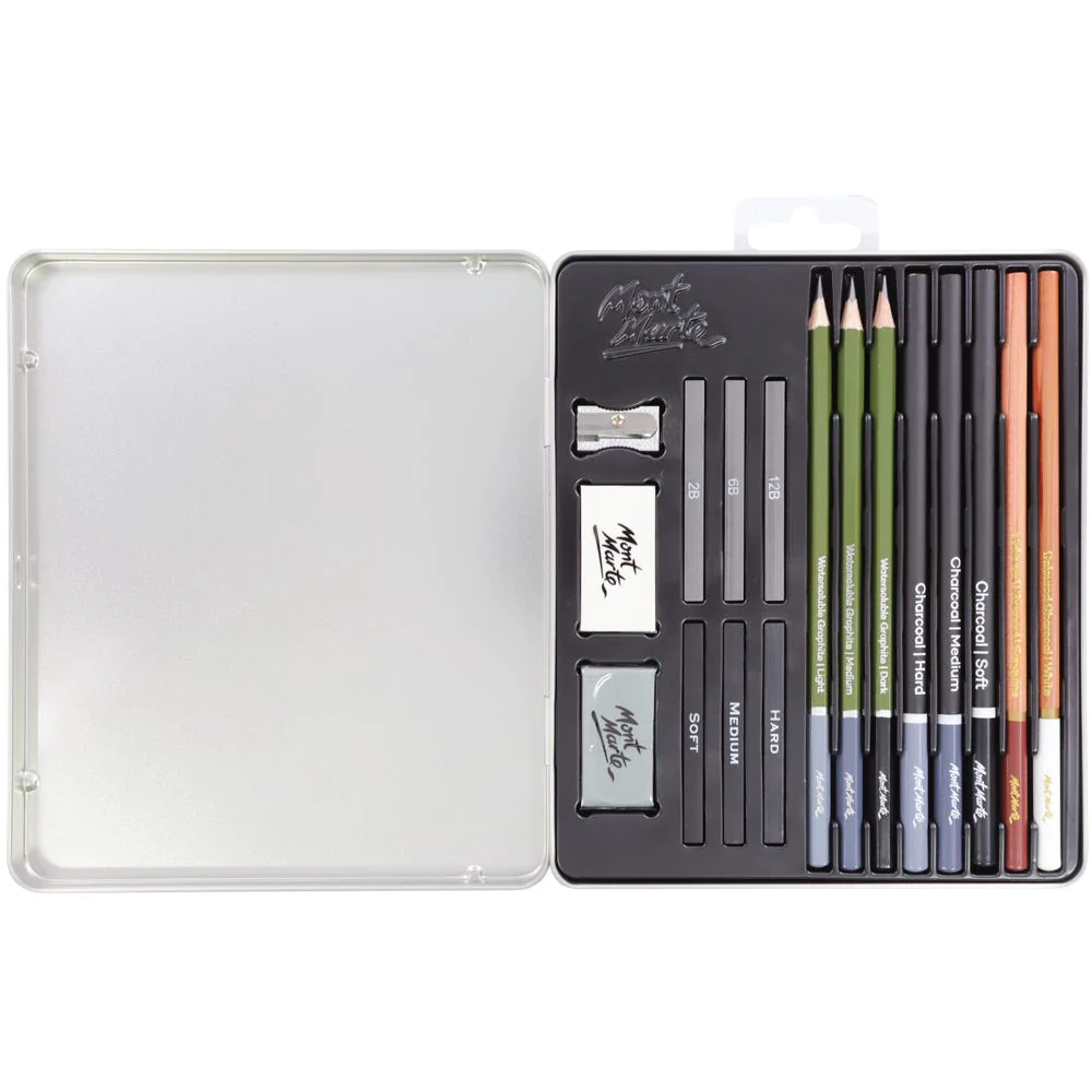 Set para Boceto y Dibujo en Estuche Metálico Signature 17 Piezas - Mont Marte MMGS0033