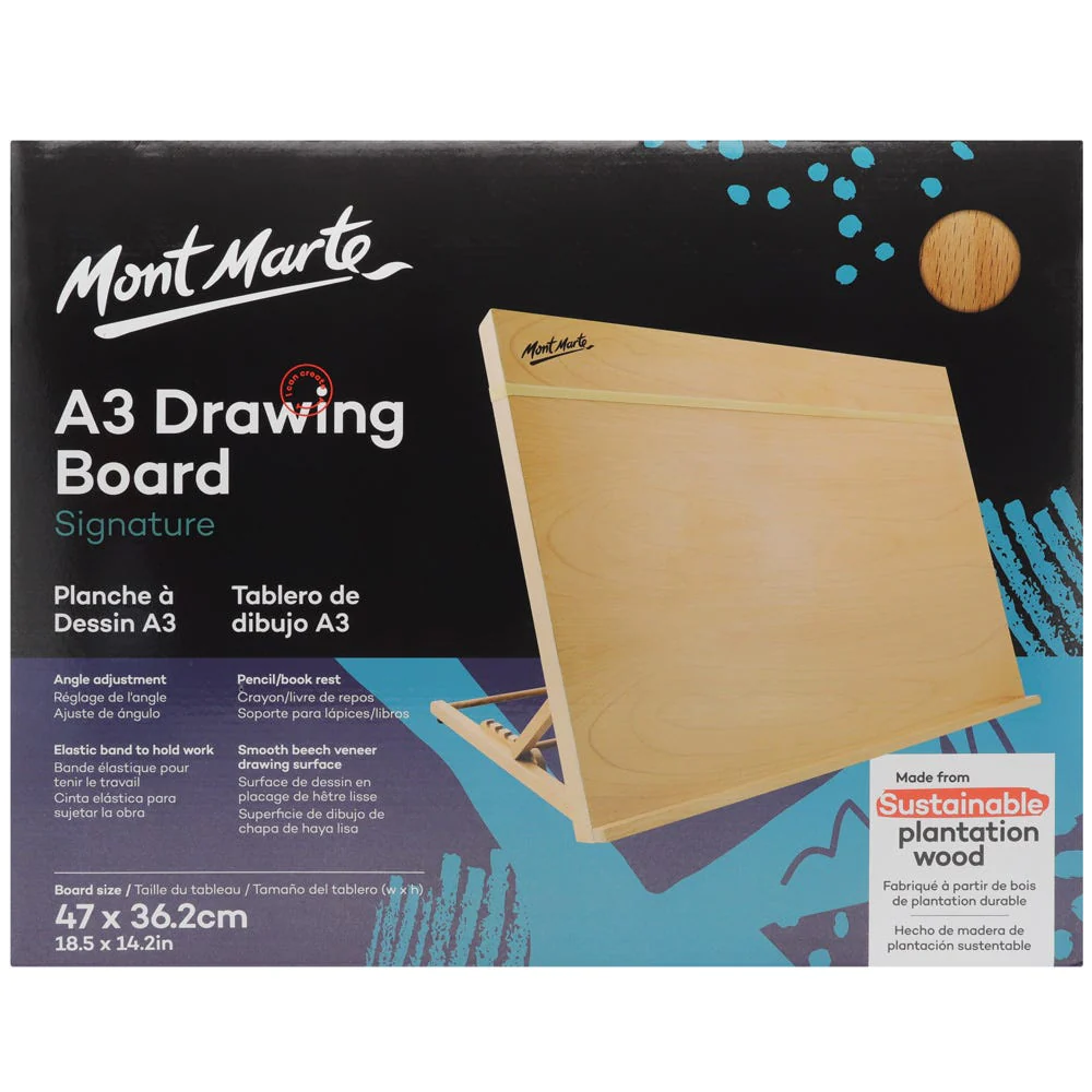 Tablero de Dibujo / Caballete de Madera de Haya con Elástico Tamaño A3, 47X36.2 cm. - MEA0034 - Mont Marte