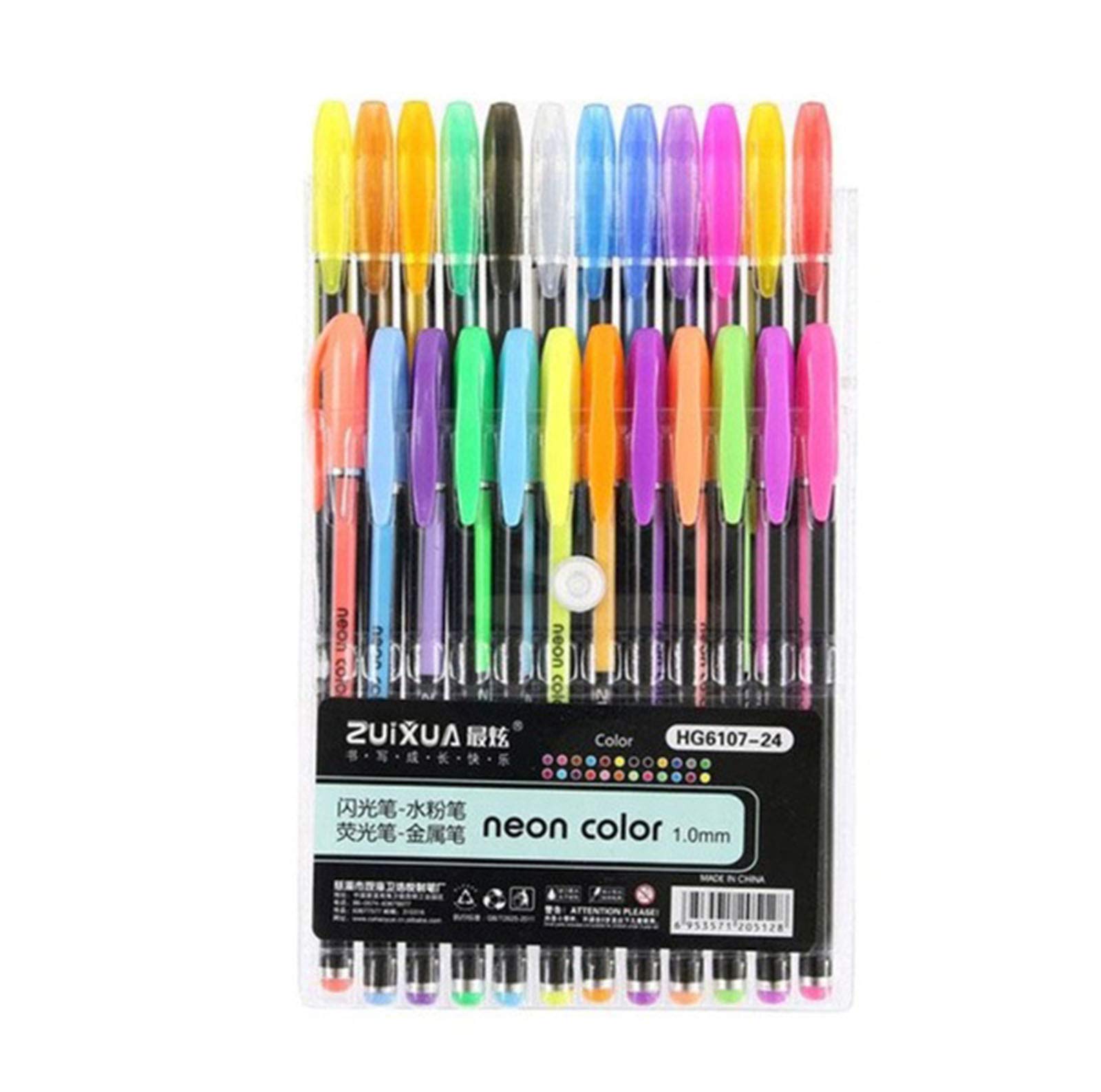 Estuche de 24 Bolígrafos / Micropuntas Gel de Colores con Brillo. - ZUIXUA