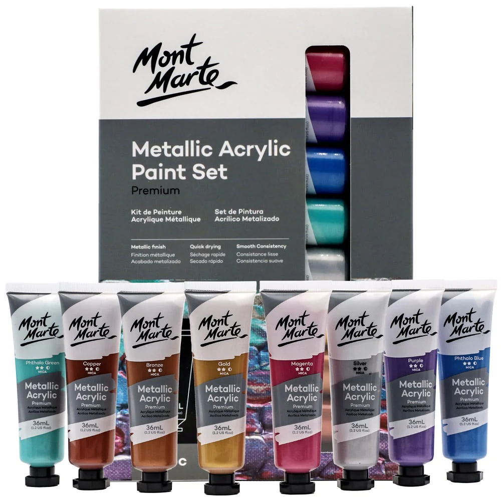 Set de Pinturas Acrílicas por 8 unid. de 36 ml Metalizadas MONT MARTE PMMT8361