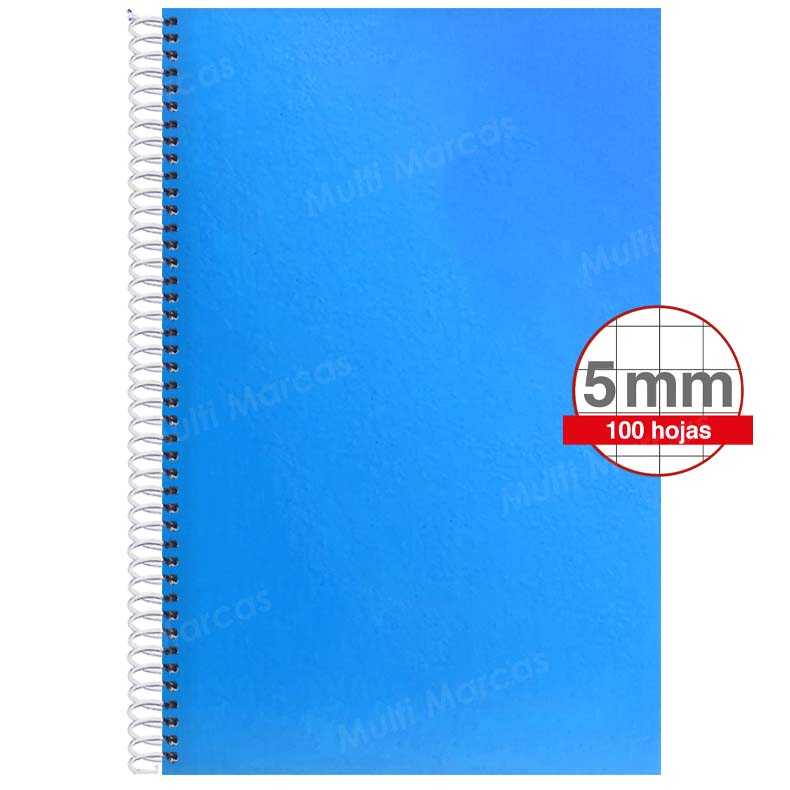 Cuaderno Artesanal de 100 Hojas, Tamaño Oficio Cuadrícula 5 mm. Anillo Plástico, Tapa de Colores Plenos
