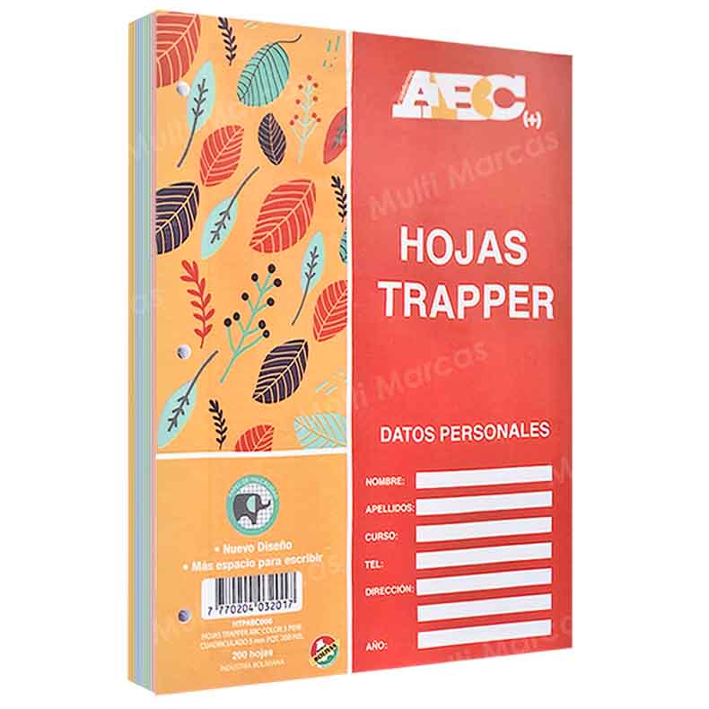 Paquete de 200 Hojas para Trapper a Colores Tamaño Carta 3 Perforaciones ABC HTPABC006