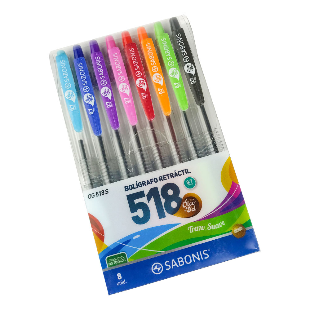 Set de 8 Bolígrafos de Color Retráctiles OG518S SABONIS