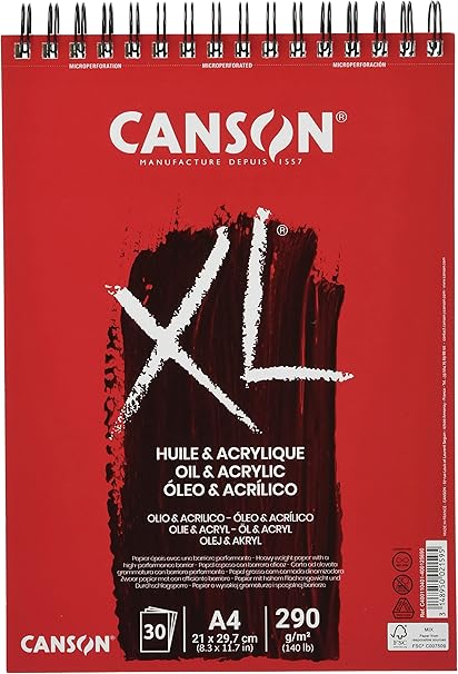 Block de Papel para óleo y Acrilico- CANSON ÓLEO Y ACRILICO XL- Tamaño A4 con 30 Hojas de 290 g/m²