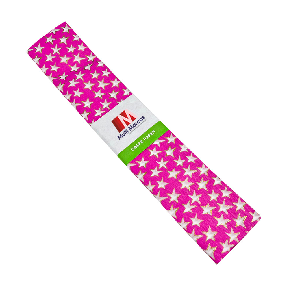 Rollo de Papel Crepé (50 x 150 cm) con patrón de Estrellas fondo Rosa