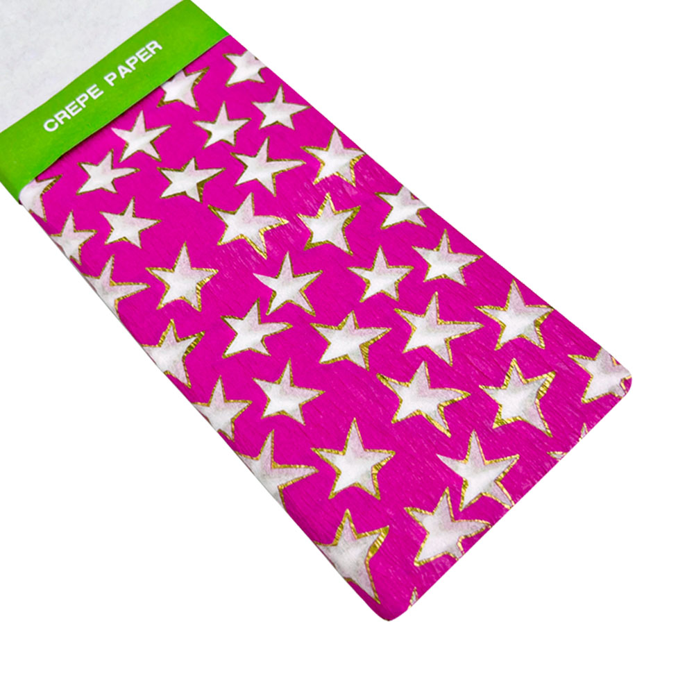 Rollo de Papel Crepé (50 x 150 cm) con patrón de Estrellas fondo Rosa