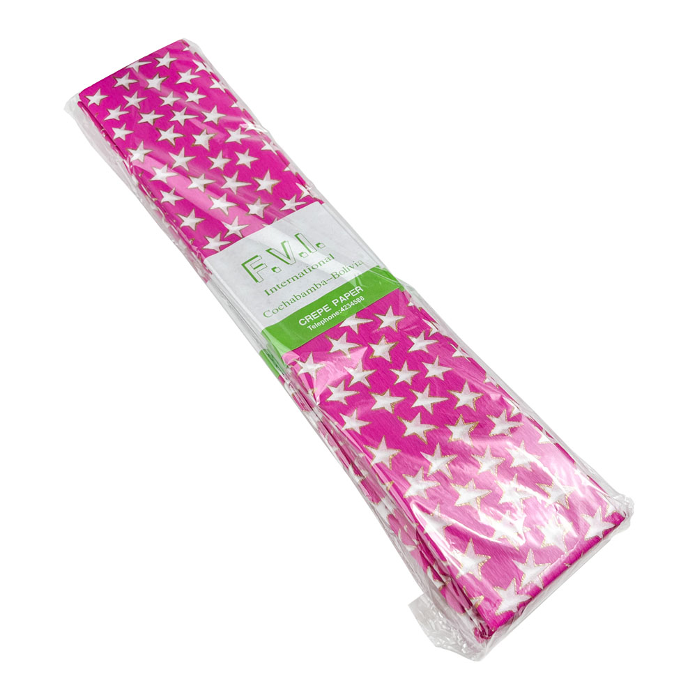 Rollo de Papel Crepé (50 x 150 cm) con patrón de Estrellas fondo Rosa
