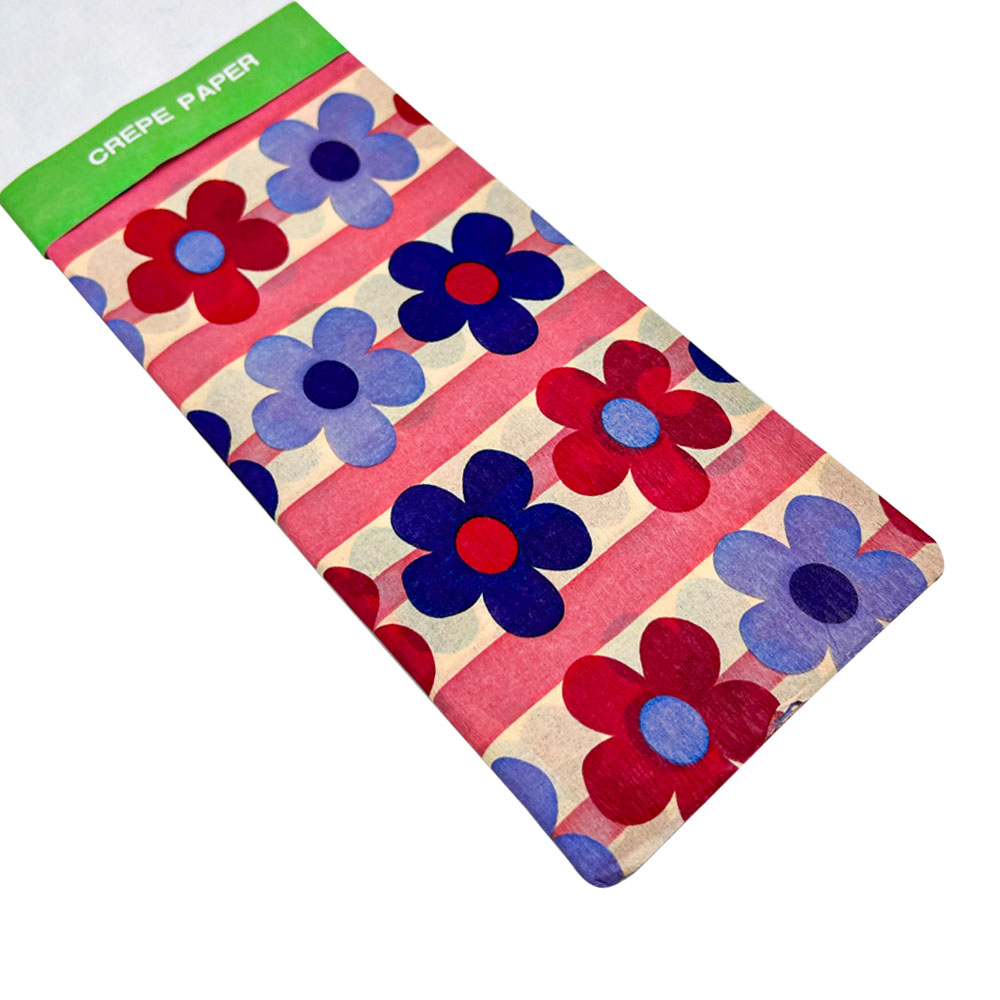 Rollo de Papel Crepé (50 x 150 cm) con patrón de Flores y Líneas de Colores