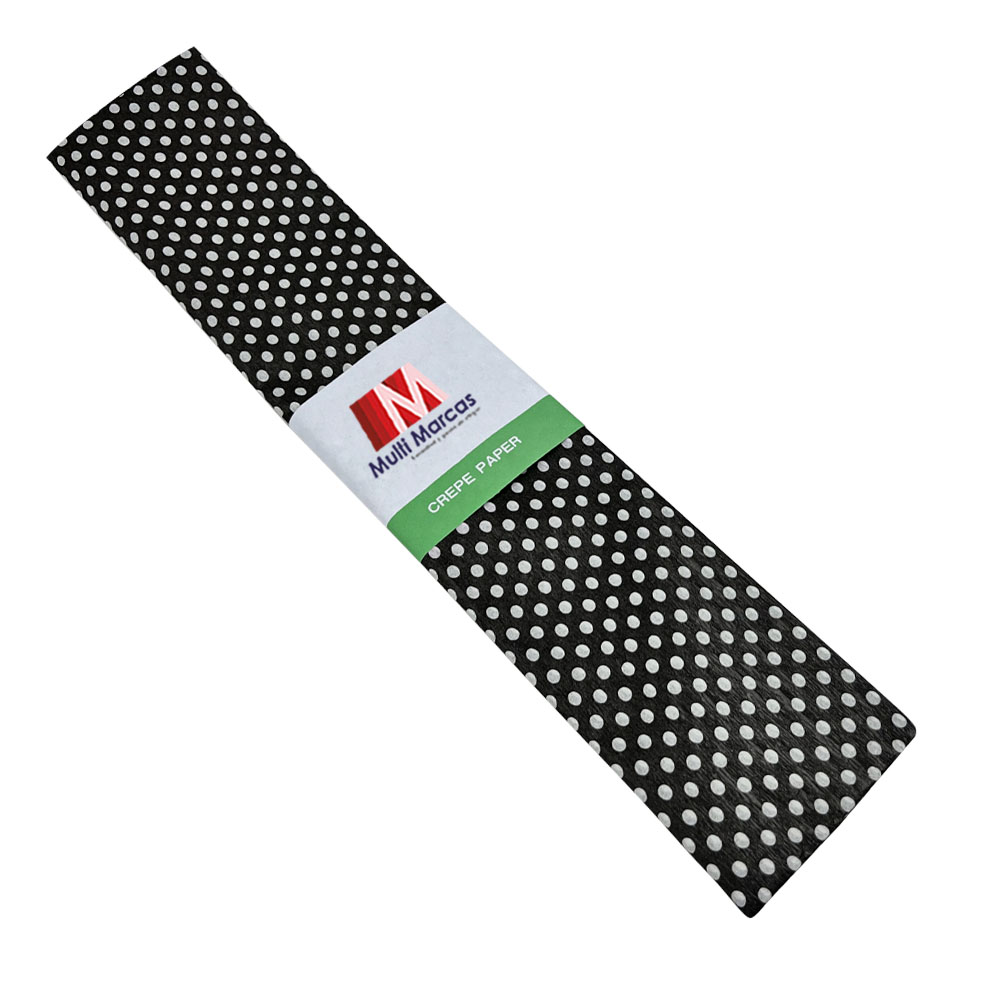 Rollo de Papel Crepé (50 x 150 cm) con patrón Punteado Negro