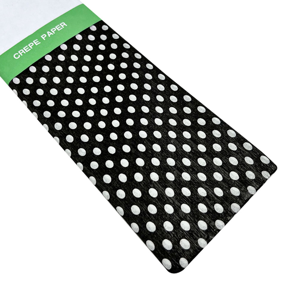Rollo de Papel Crepé (50 x 150 cm) con patrón Punteado Negro