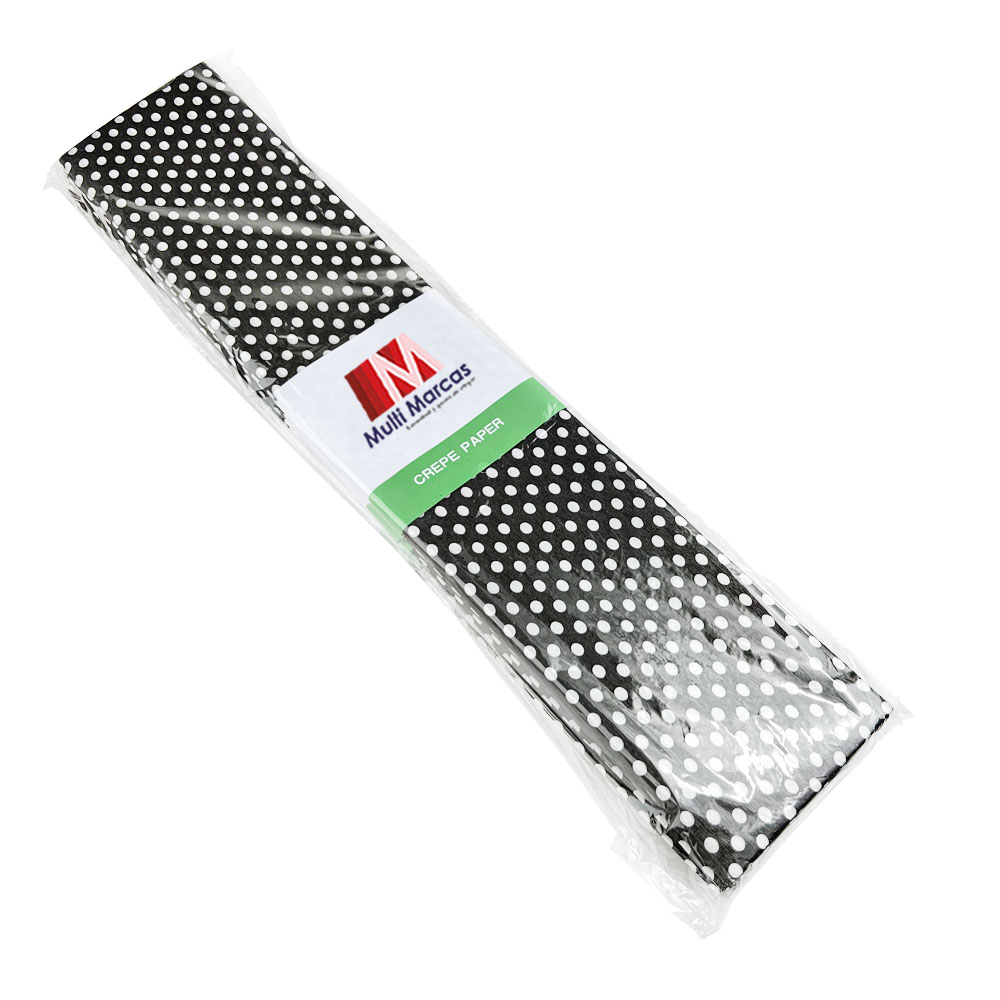 Rollo de Papel Crepé (50 x 150 cm) con patrón Punteado Negro