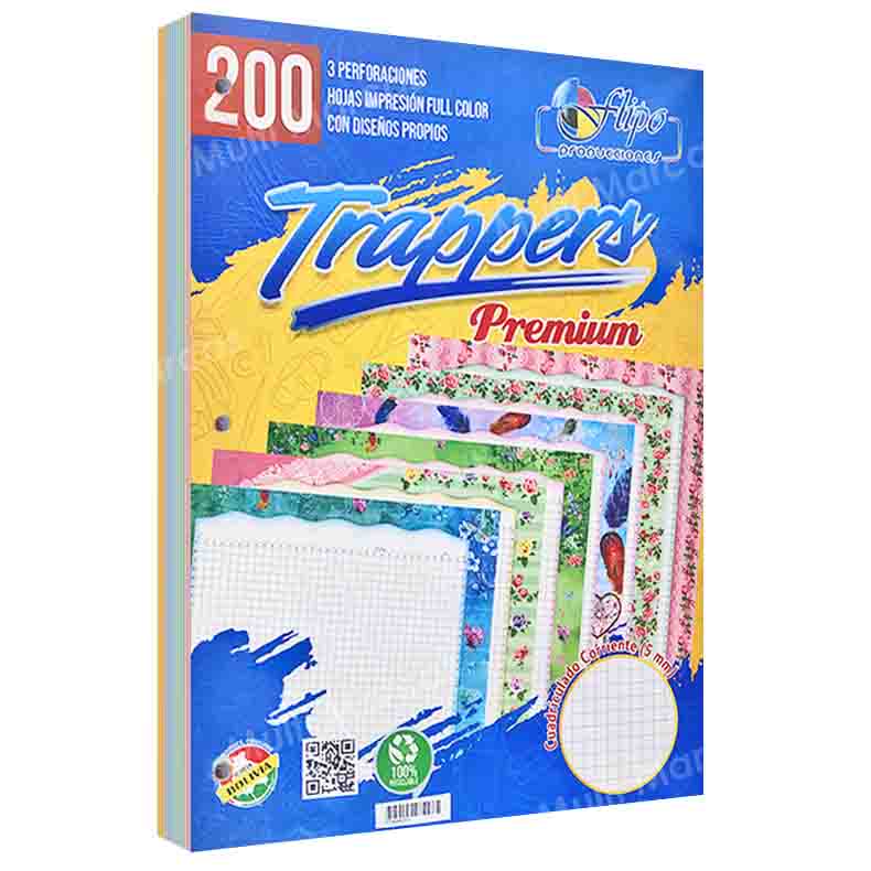 Paquete de 200 Hojas Con Diseño para Trapper Flipo de 3 Perforaciones Tamaño Carta