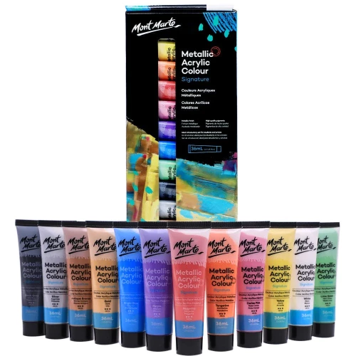 Set de Pinturas Acrílicas por 8 unid. de 36 ml Metalizadas MONT MARTE PMMT8361