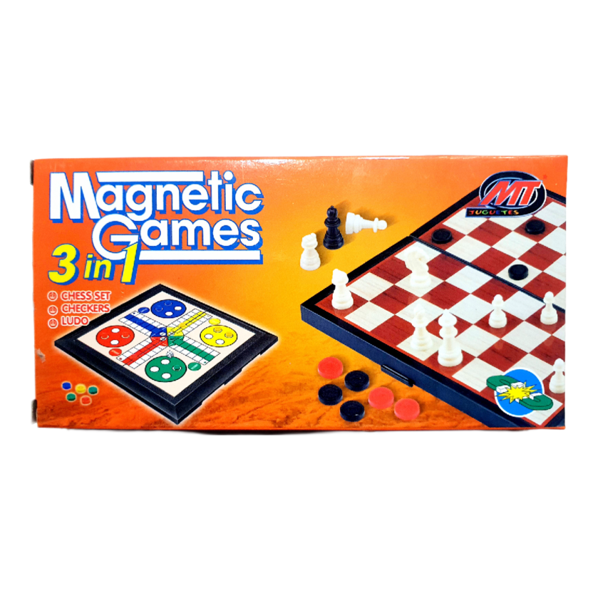 Set de 3 Juegos en Uno con Tablero de Madera 30x30 cm. - Nro. 2  Ajedrez - Damas - Backgammon